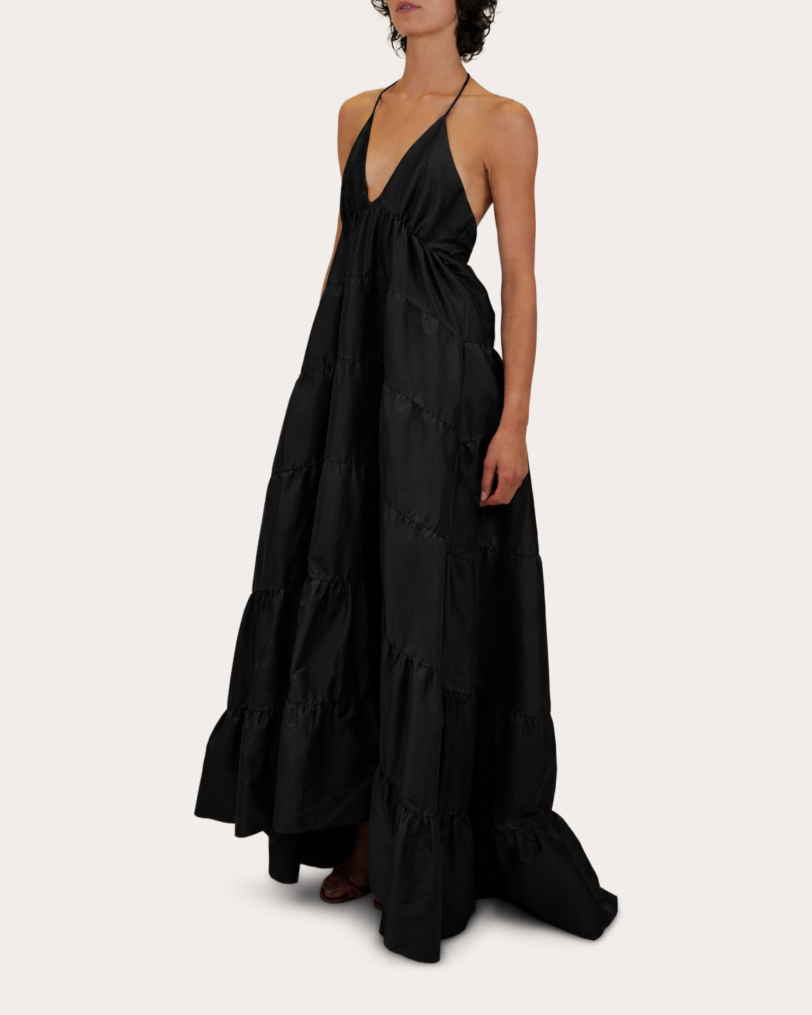 Kitty Olesia Taffeta Tiered Halter Gown