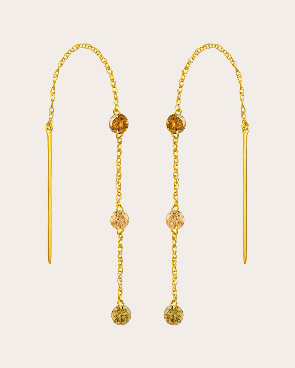 Colored Diamond Drip Drilled Threader Earrings