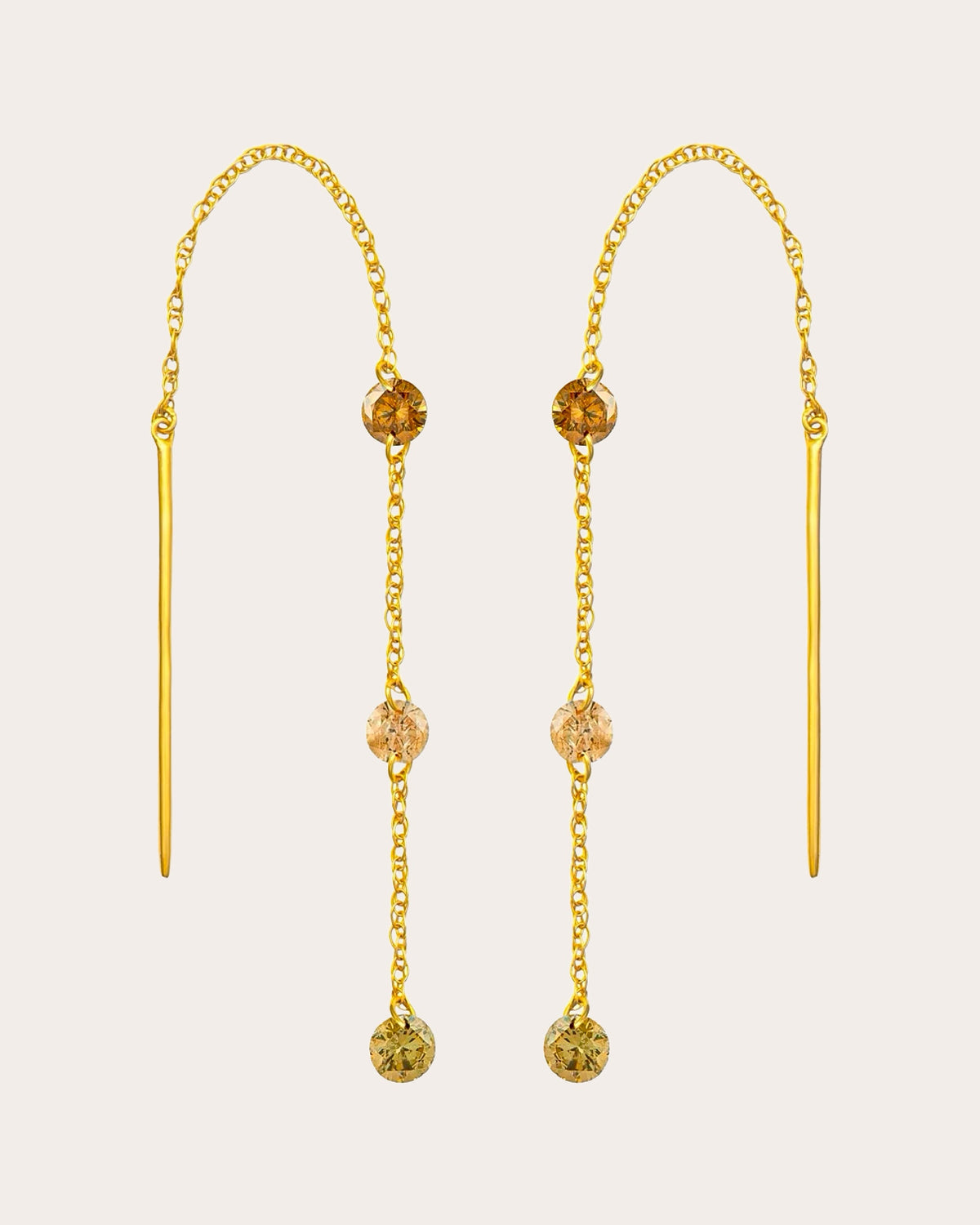 Colored Diamond Drip Drilled Threader Earrings