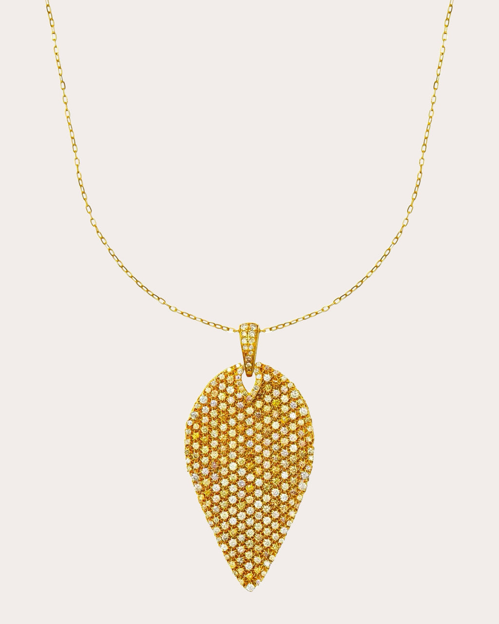 Colored Diamond Mesh Leaf Pendant Necklace