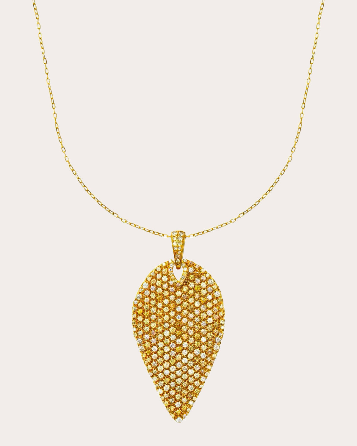 Colored Diamond Mesh Leaf Pendant Necklace