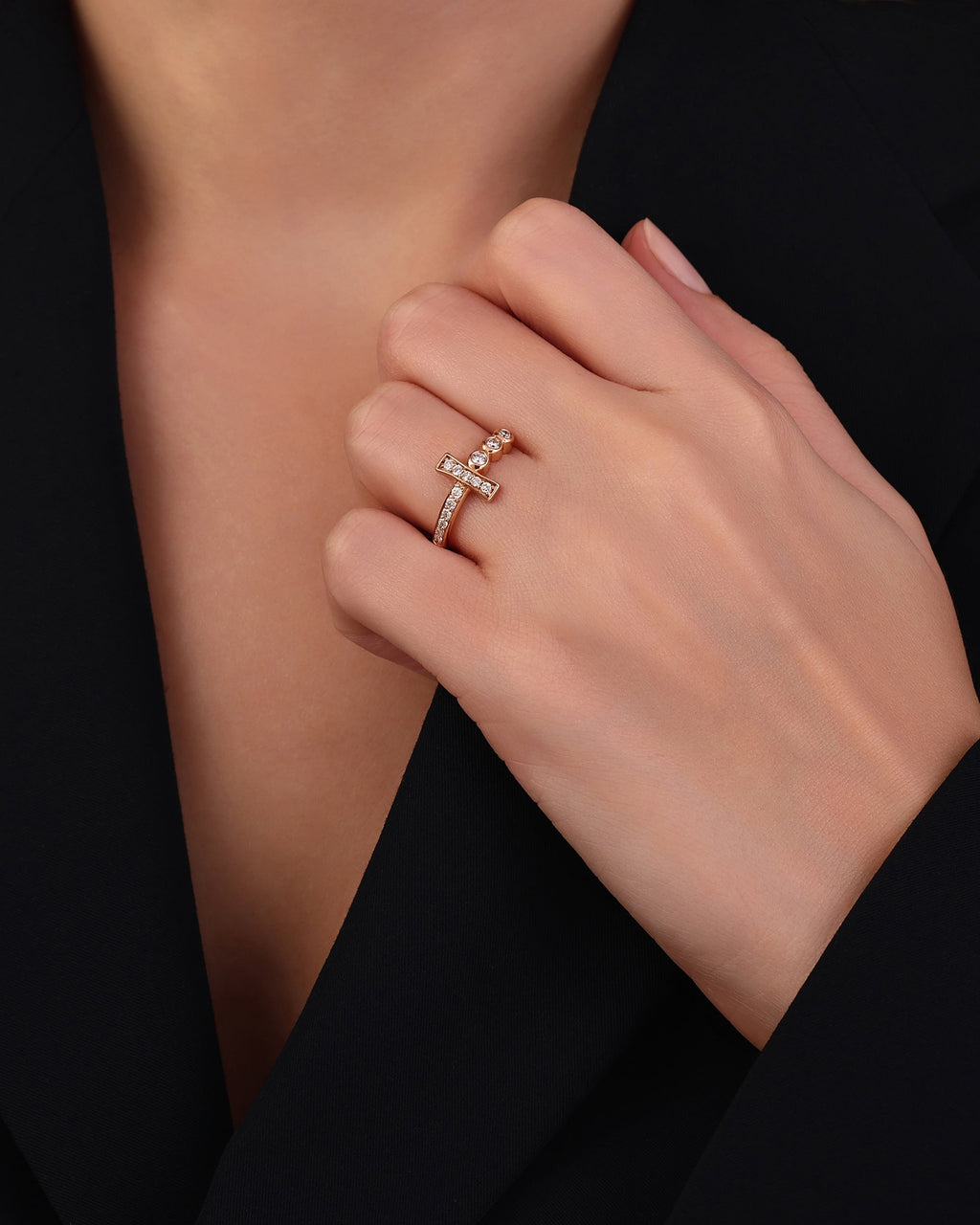 Diamond & 14k Rose Gold Sword Ring