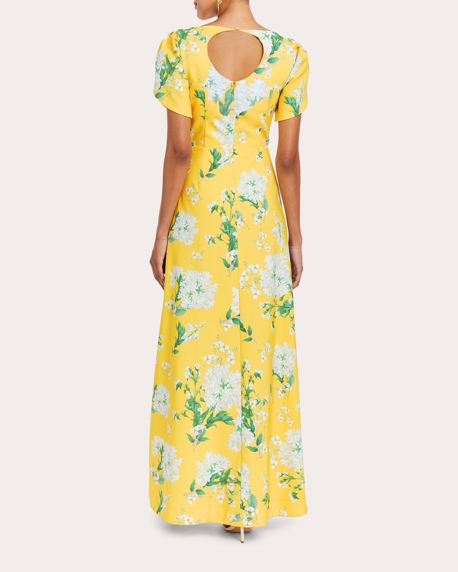 Katherine Floral Tulip-Sleeve A-Line Gown