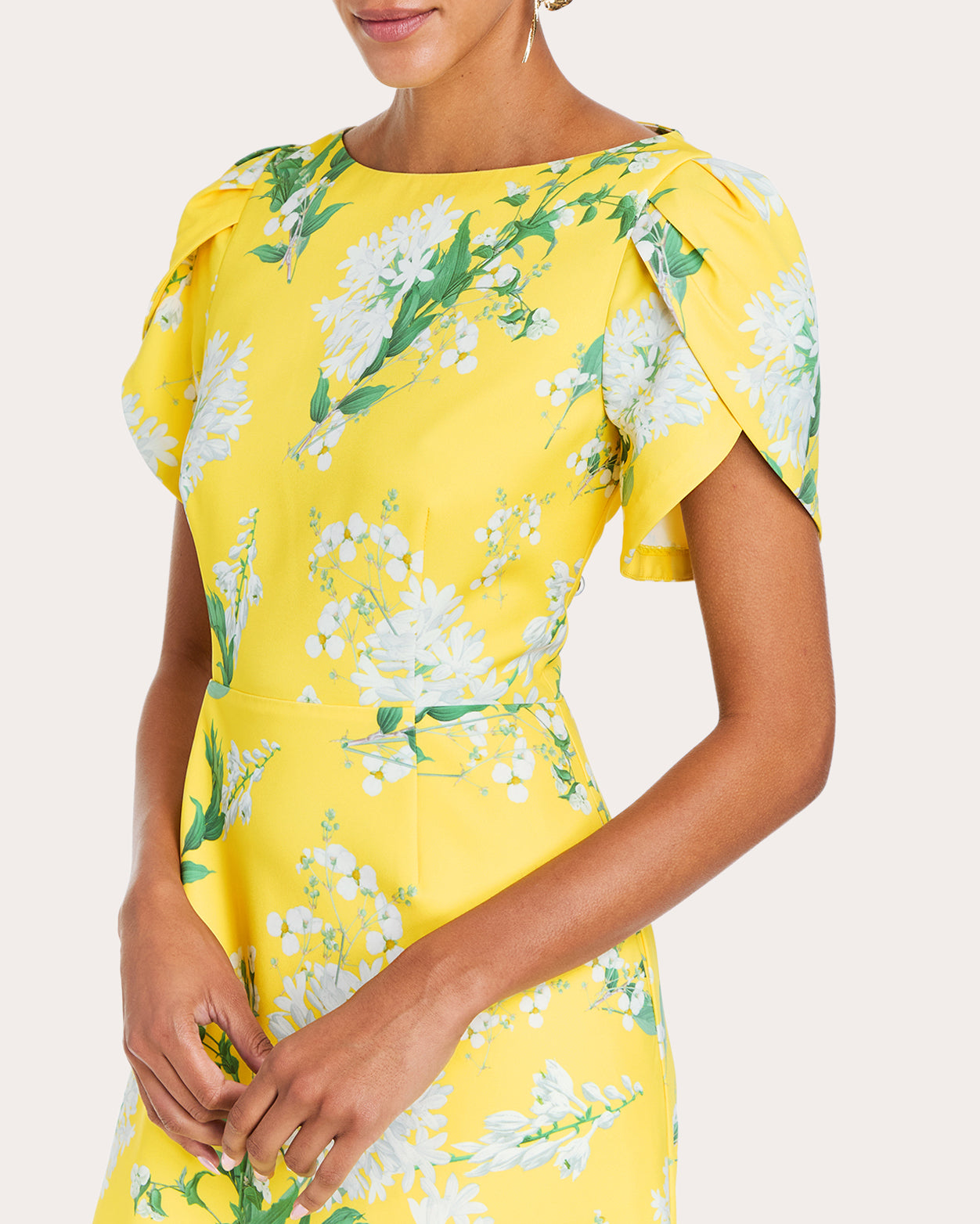 Katherine Floral Tulip-Sleeve A-Line Gown