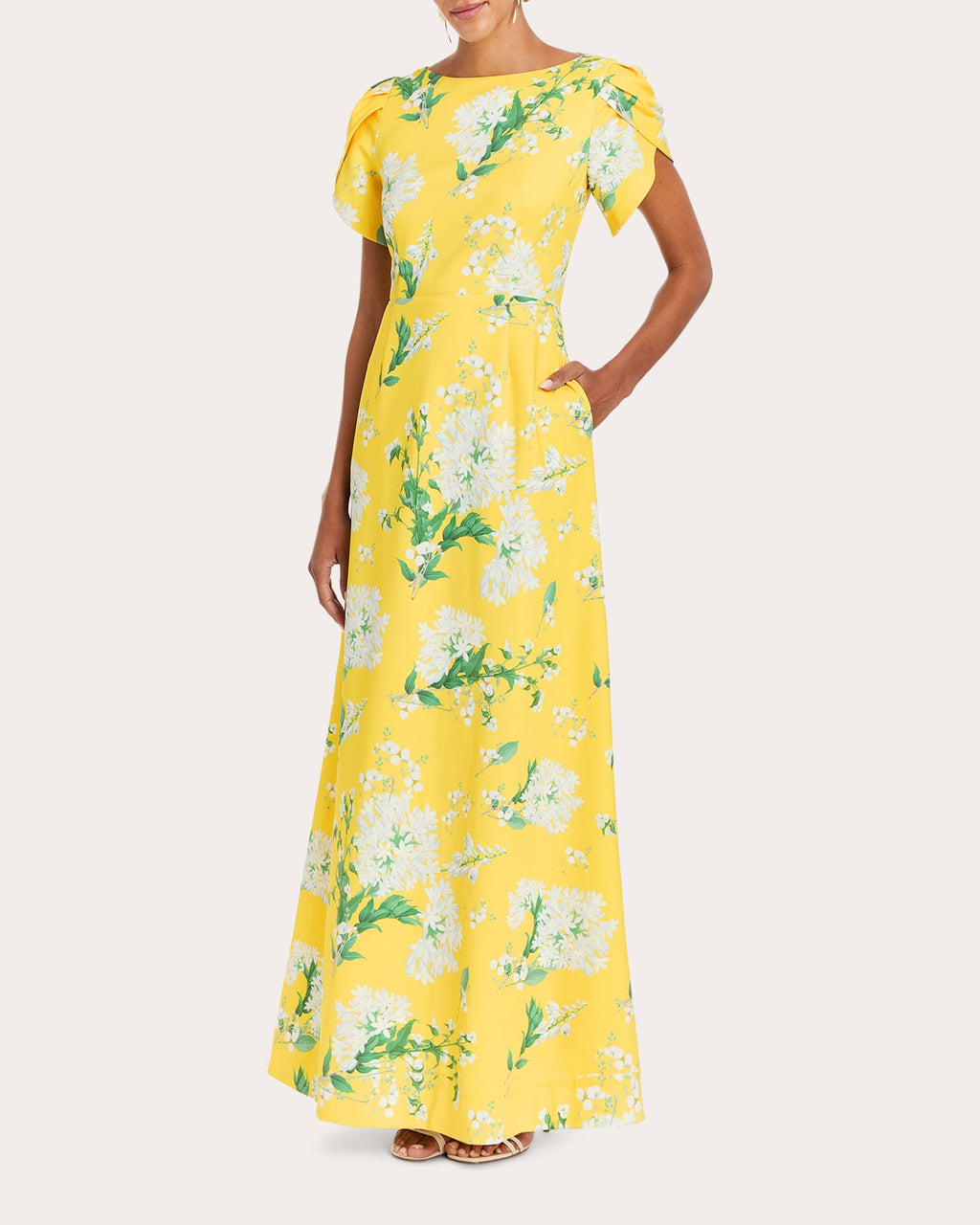 Katherine Floral Tulip-Sleeve A-Line Gown
