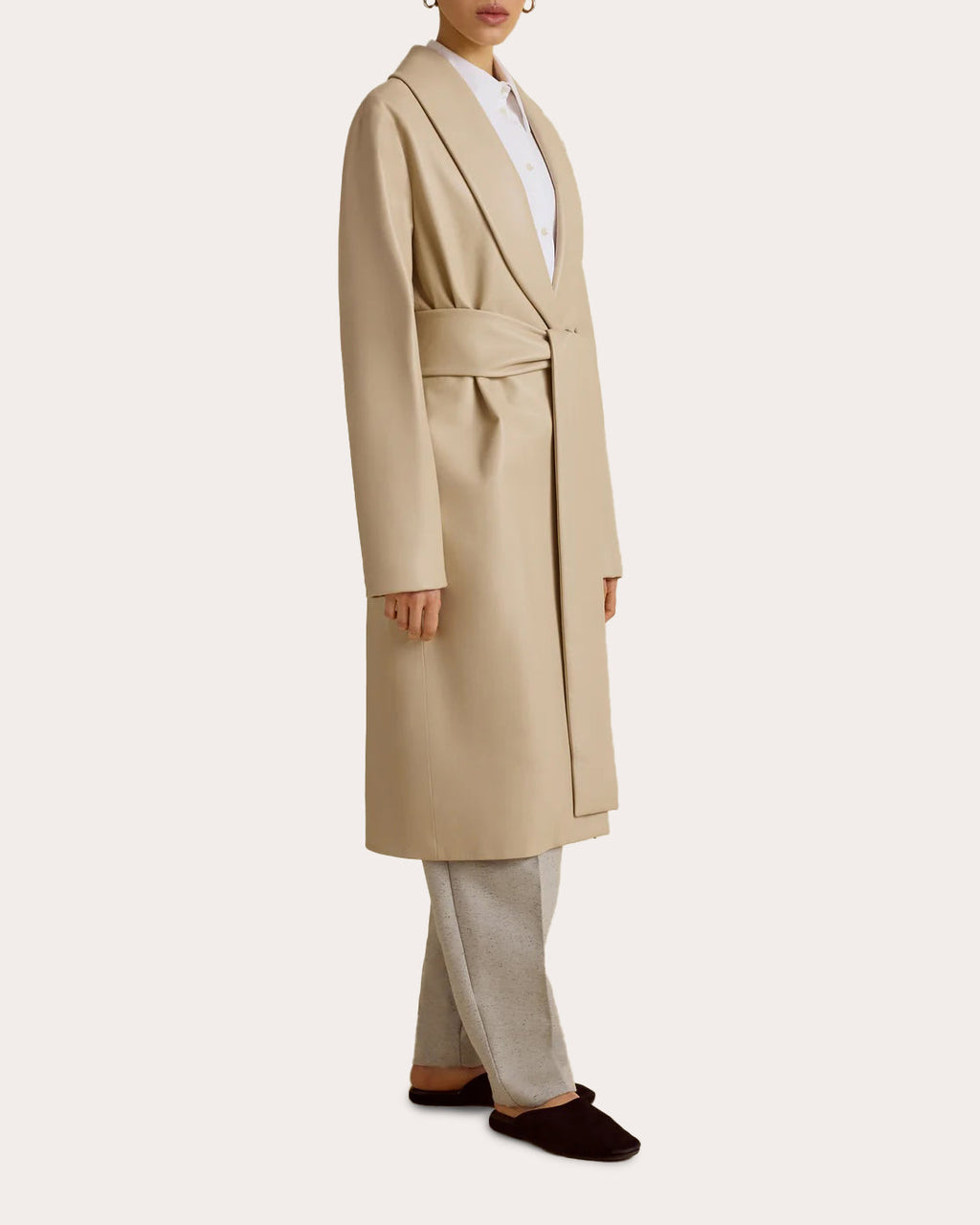 Leather Shawl Collar Robe Coat