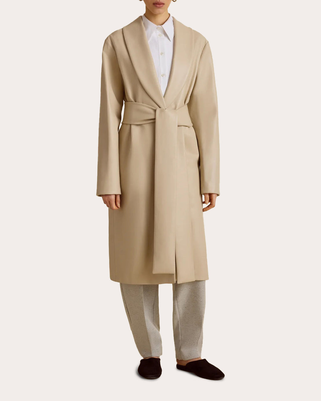 Leather Shawl Collar Robe Coat
