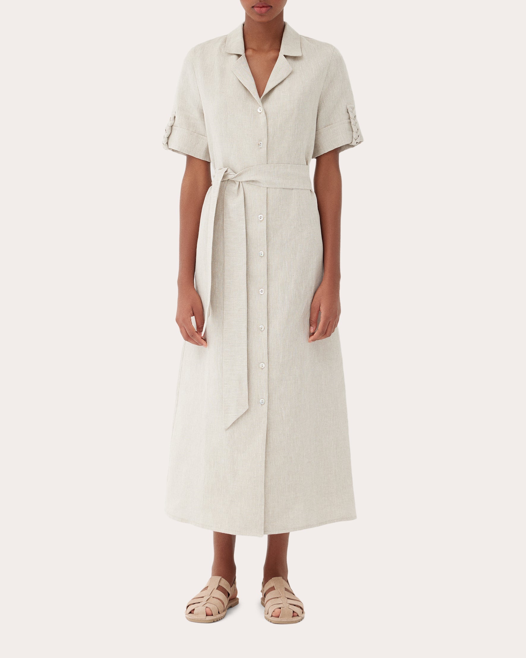 Carmen Braided Linen Midi Shirt Dress