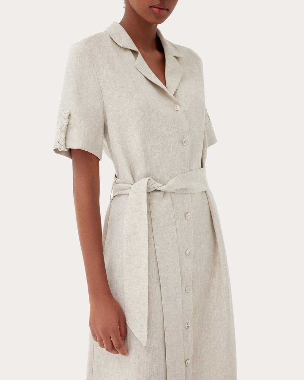 Carmen Braided Linen Midi Shirt Dress