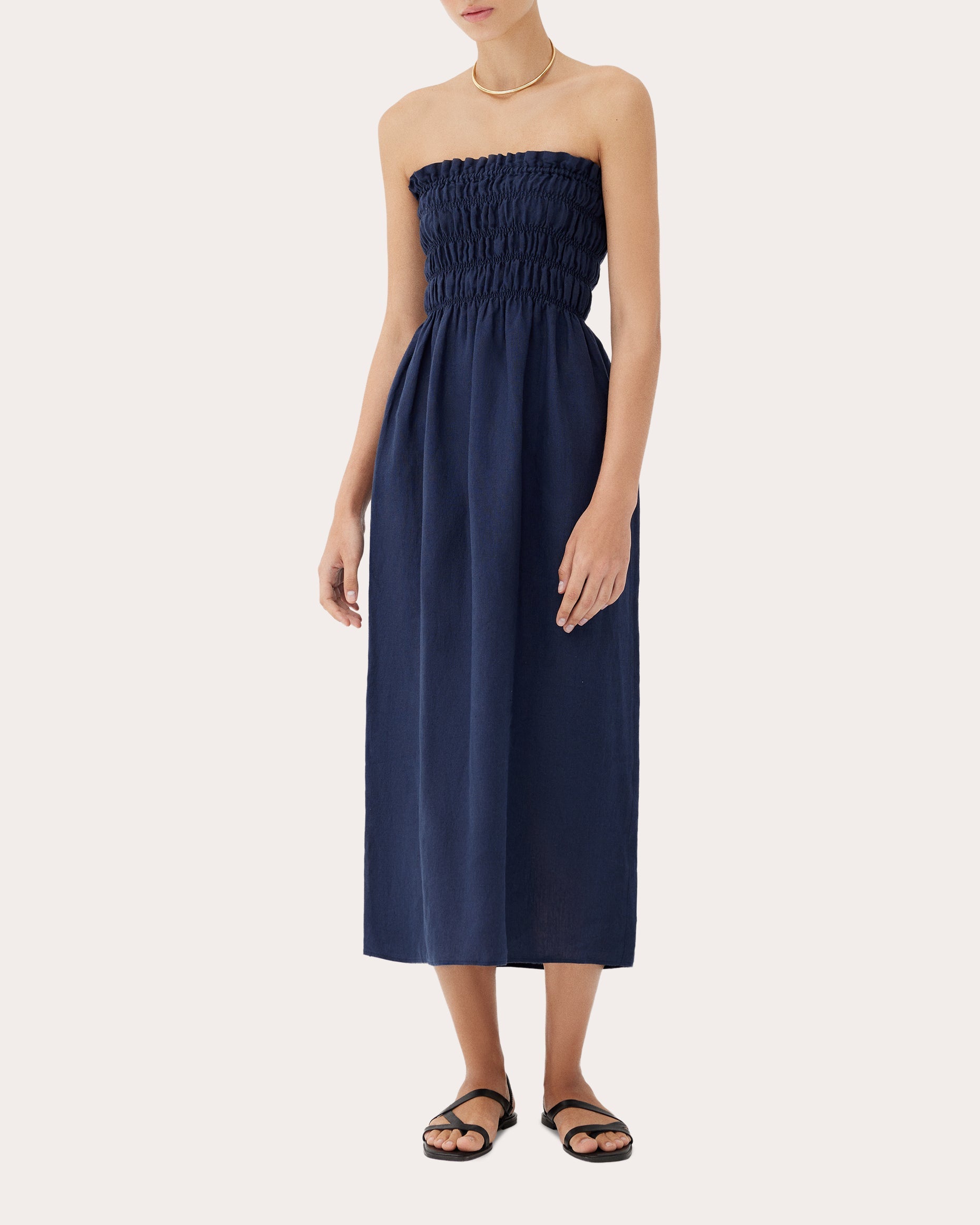 Lily Smocked Linen Midi Dress