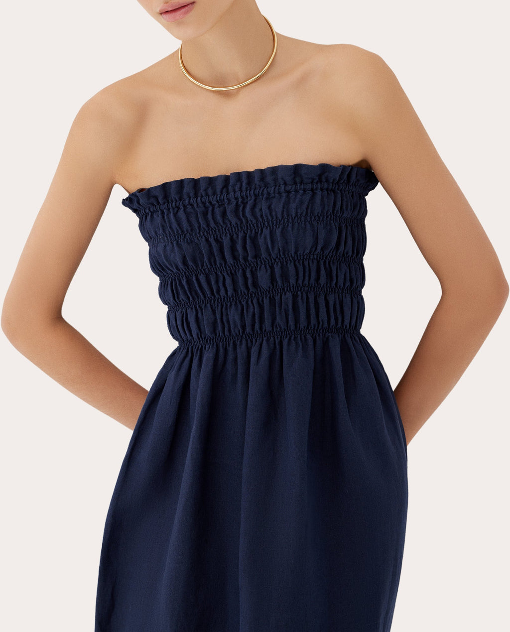 Lily Smocked Linen Midi Dress