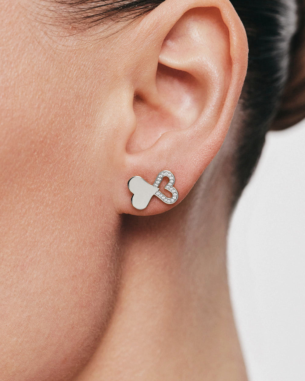 Diamond Outline Duo Heart Stud Earrings