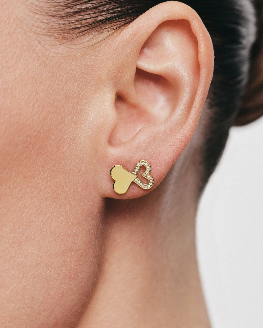 Diamond Outline Duo Heart Stud Earrings