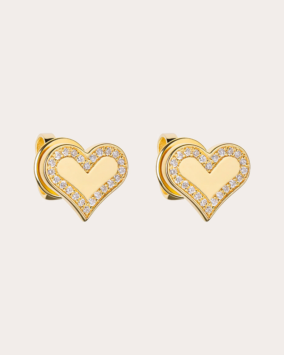 Diamond Outline Heart Stud Earrings