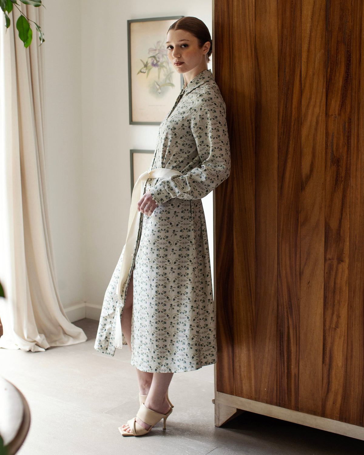Meaning Floral Silk Poplin Midi Shirt Dress
