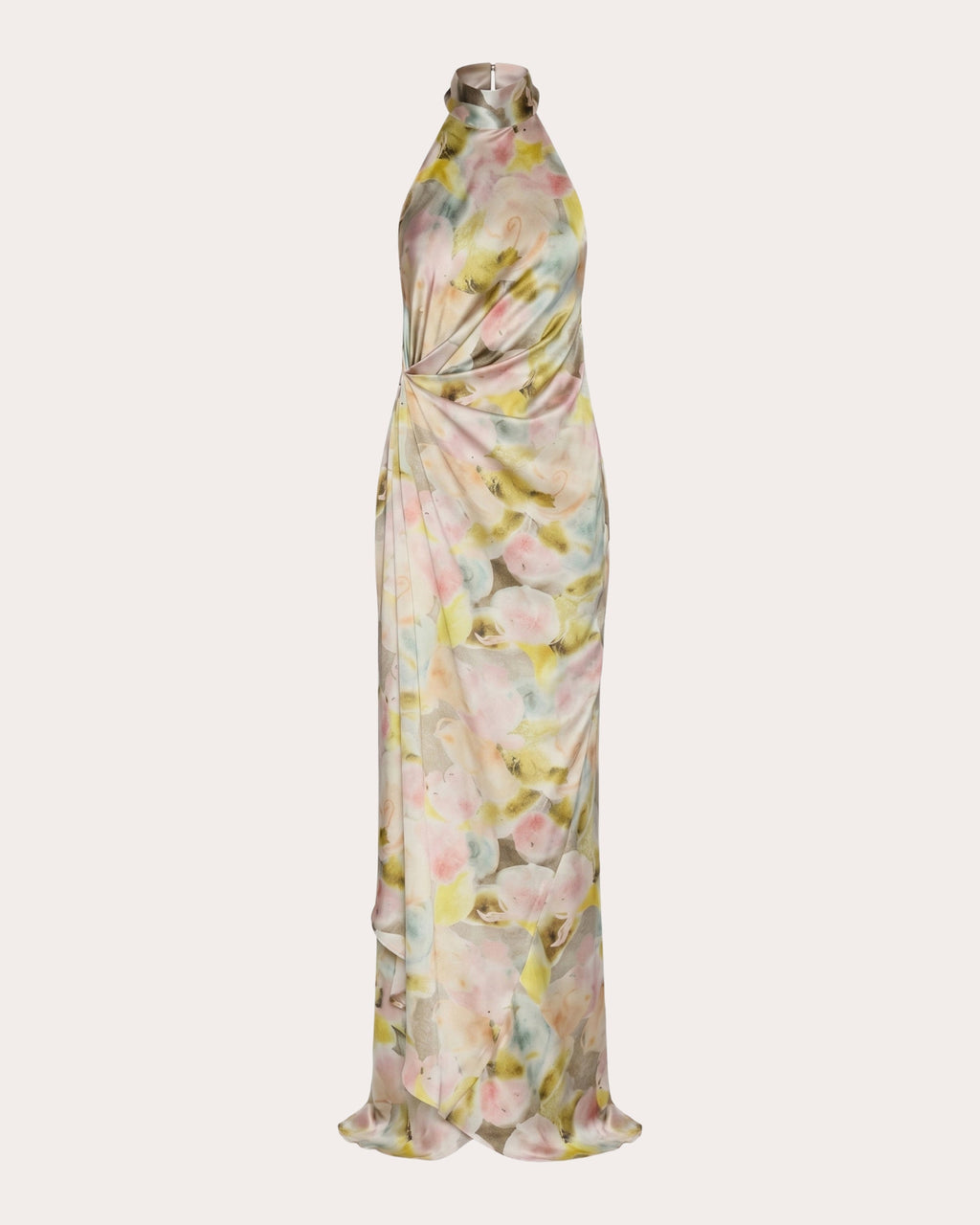Ethereal Floral Silk Draped Halter Gown