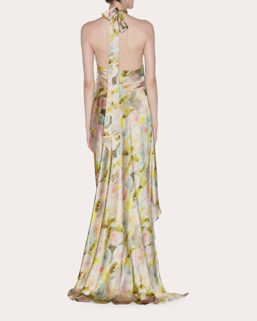 Ethereal Floral Silk Draped Halter Gown