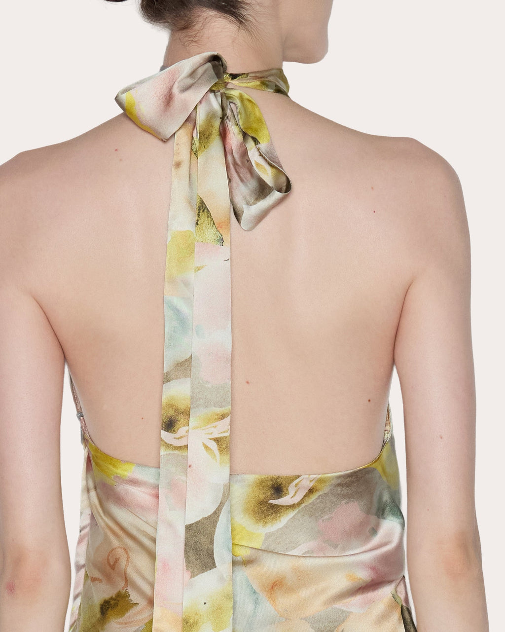 Ethereal Floral Silk Draped Halter Gown
