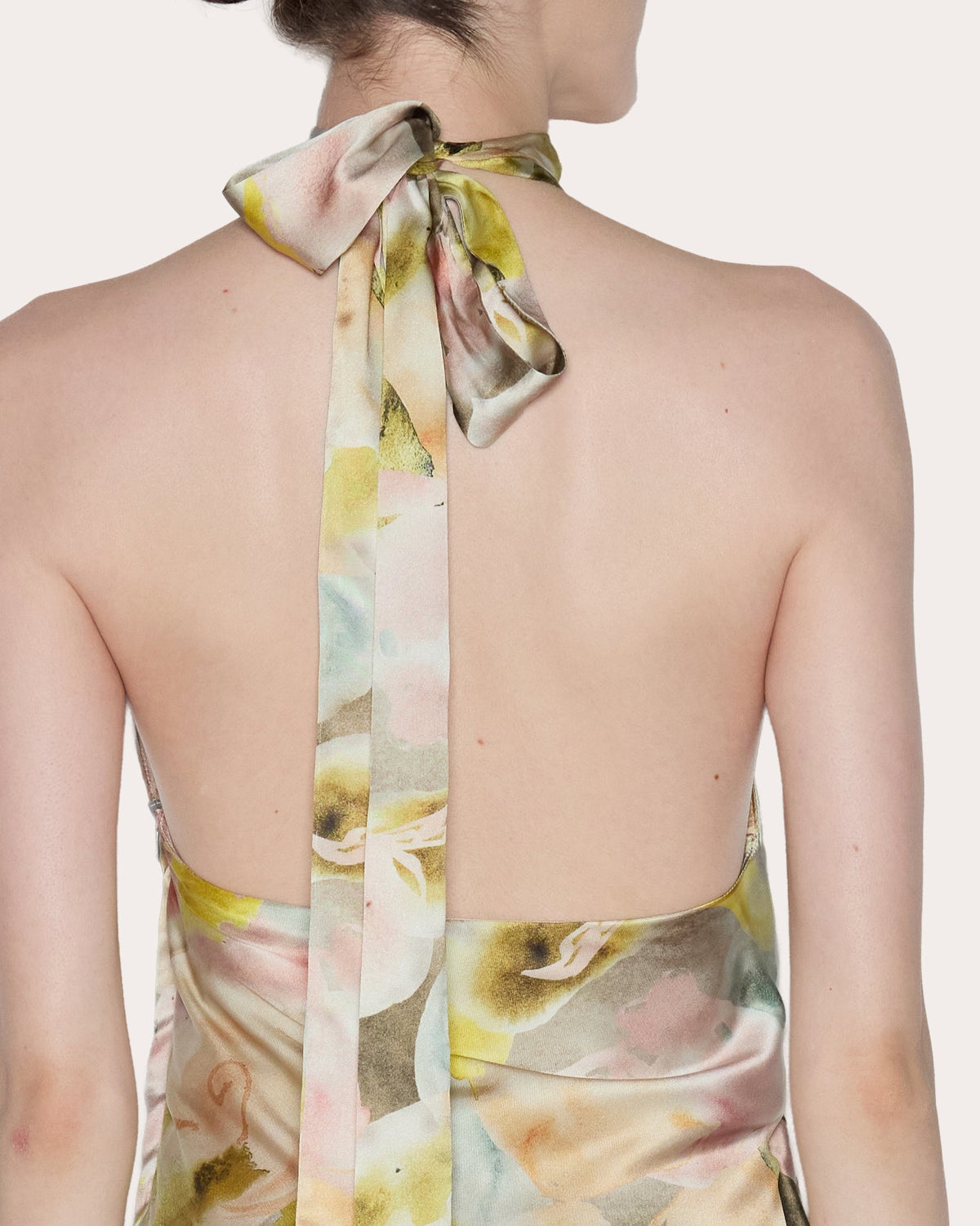 Ethereal Floral Silk Draped Halter Gown
