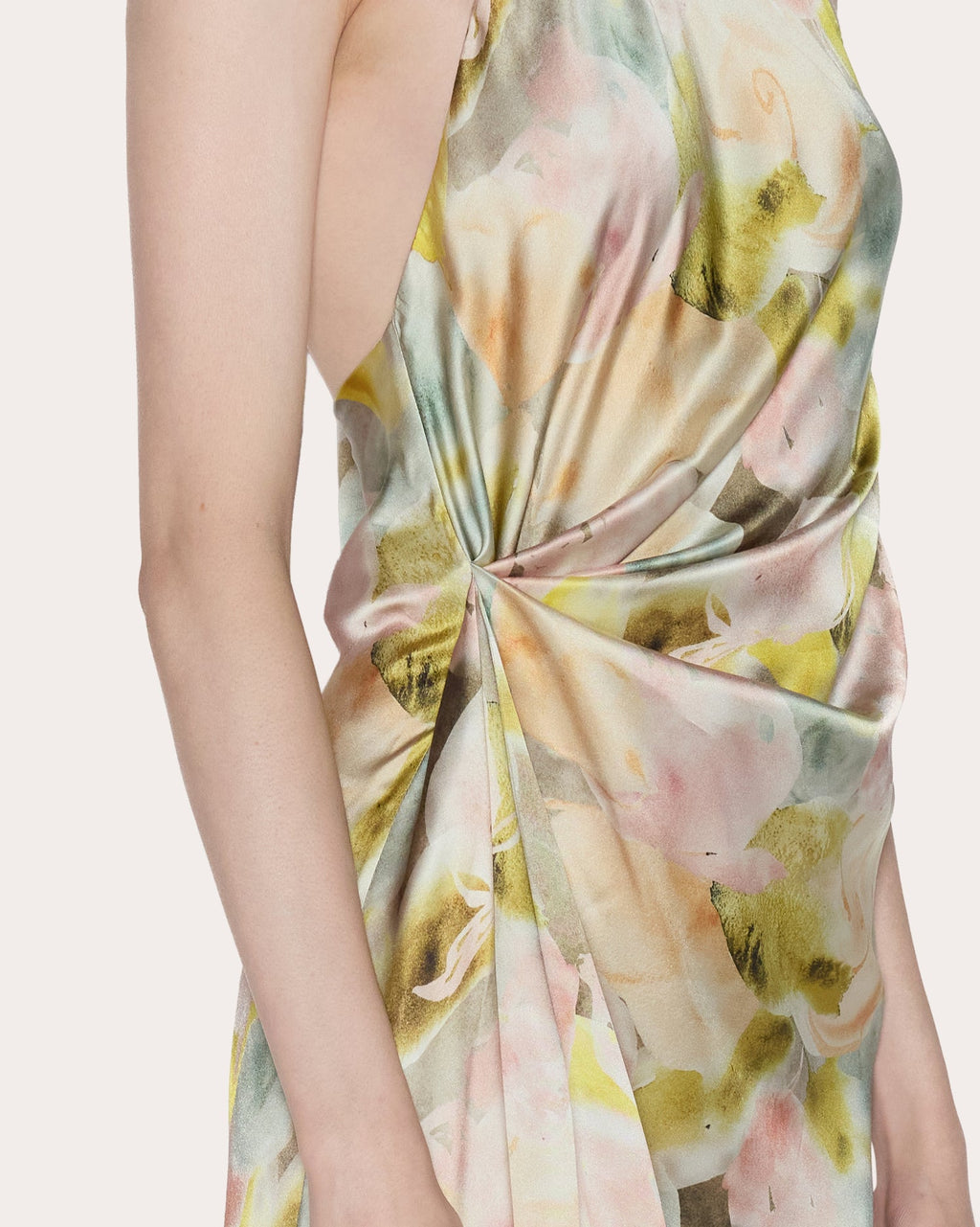 Ethereal Floral Silk Draped Halter Gown