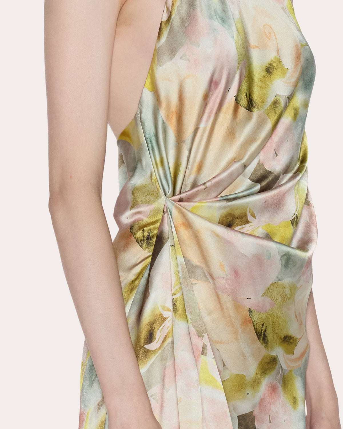 Ethereal Floral Silk Draped Halter Gown