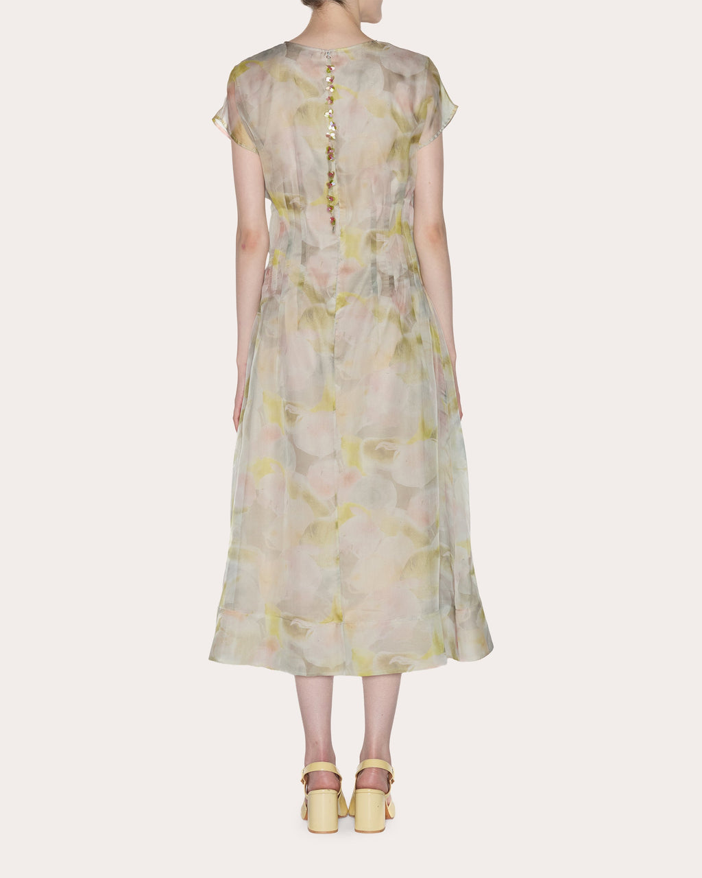 Essence Floral Silk Organza Pleated Midi Dress