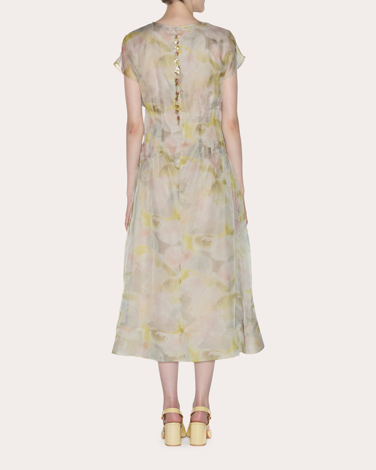Essence Floral Silk Organza Pleated Midi Dress