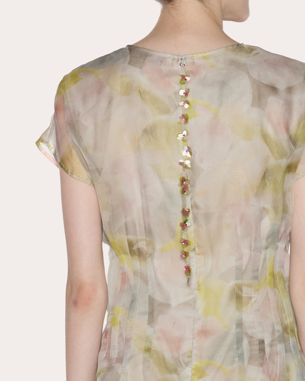 Essence Floral Silk Organza Pleated Midi Dress