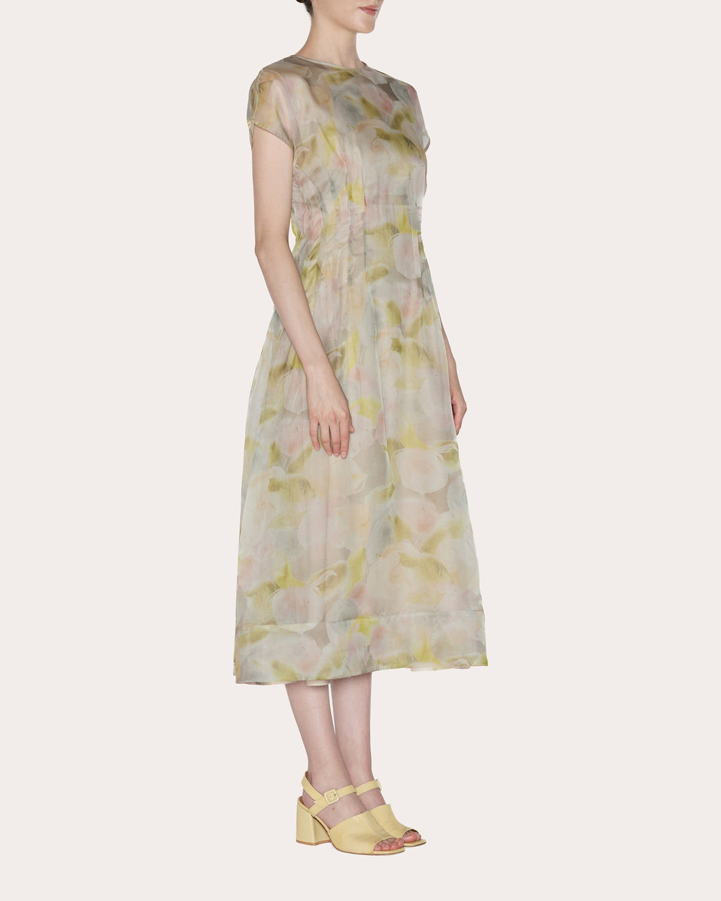 Essence Floral Silk Organza Pleated Midi Dress