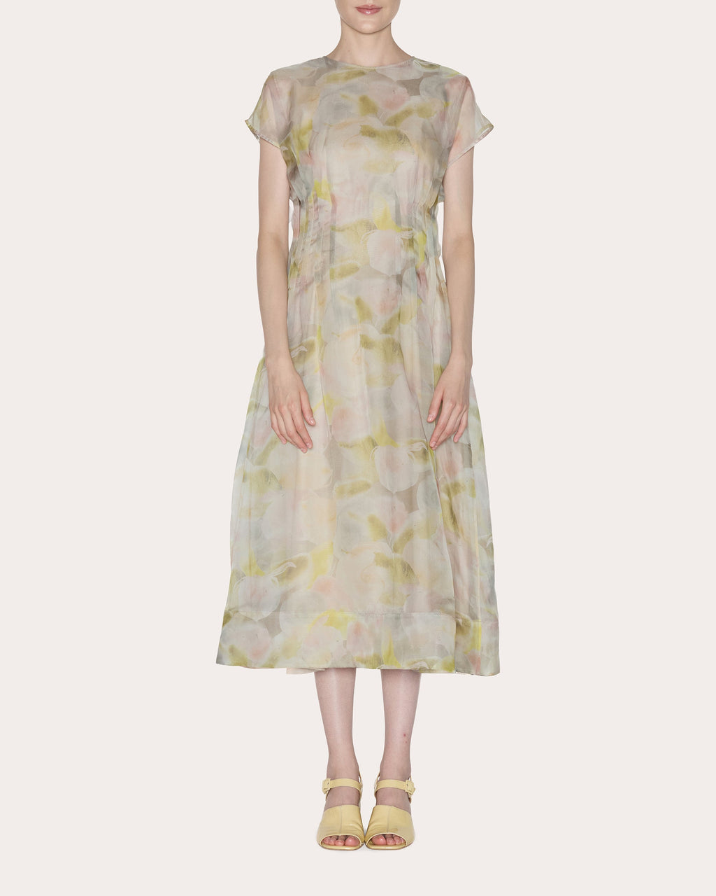 Essence Floral Silk Organza Pleated Midi Dress