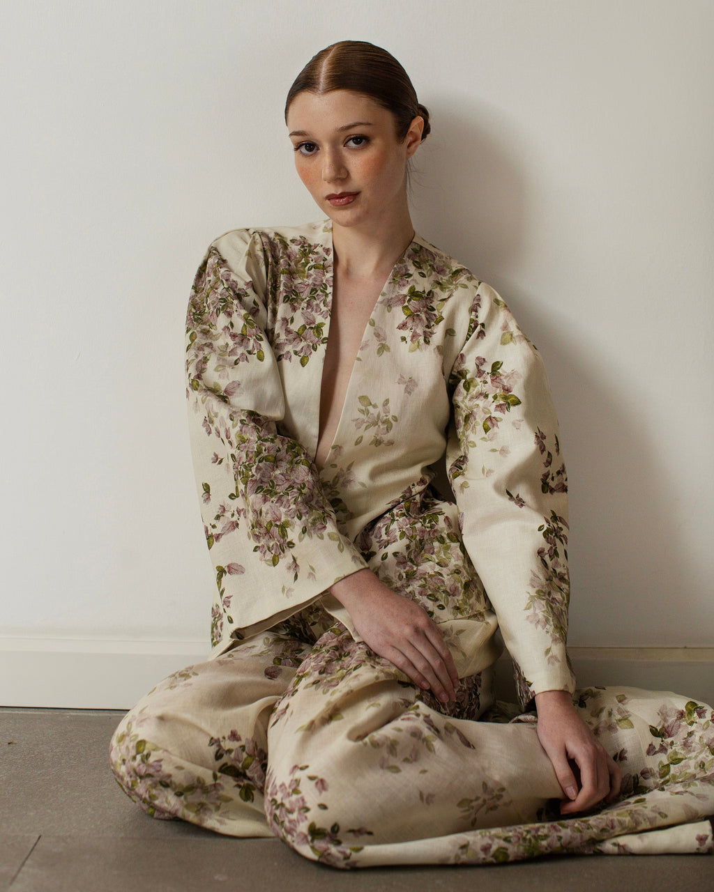 Being Floral Linen Pleated Wide-Leg Pants