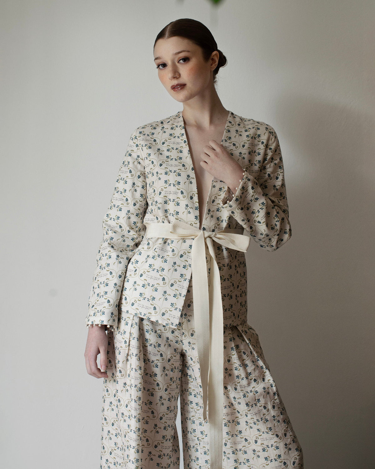 Heirloom Floral Linen Belted Blazer