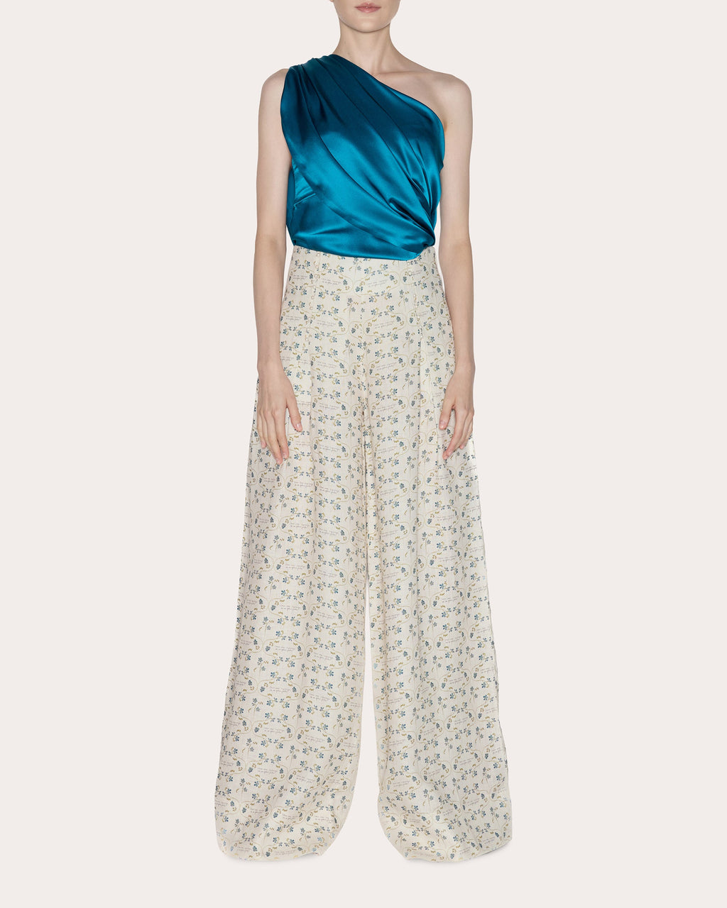Timeless Floral Linen Pleated Wide-Leg Pants