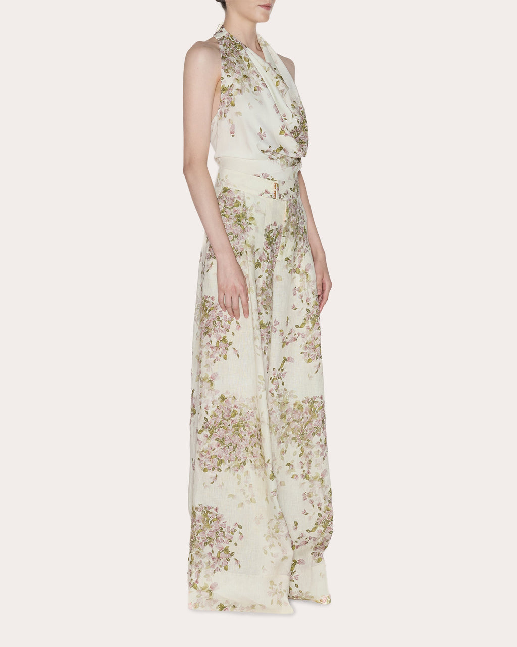 Being Floral Linen Pleated Wide-Leg Pants