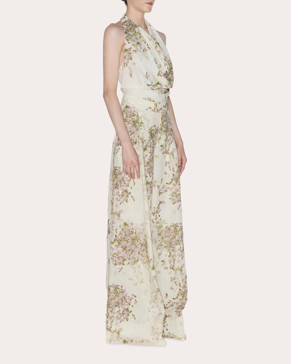Being Floral Linen Pleated Wide-Leg Pants