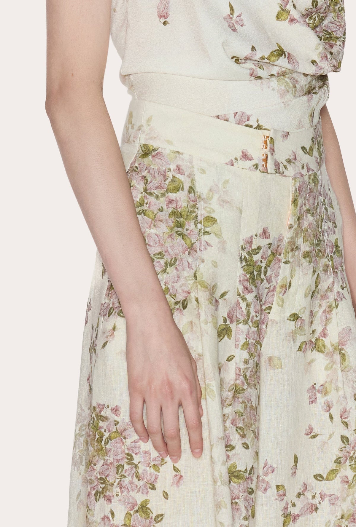 Being Floral Linen Pleated Wide-Leg Pants