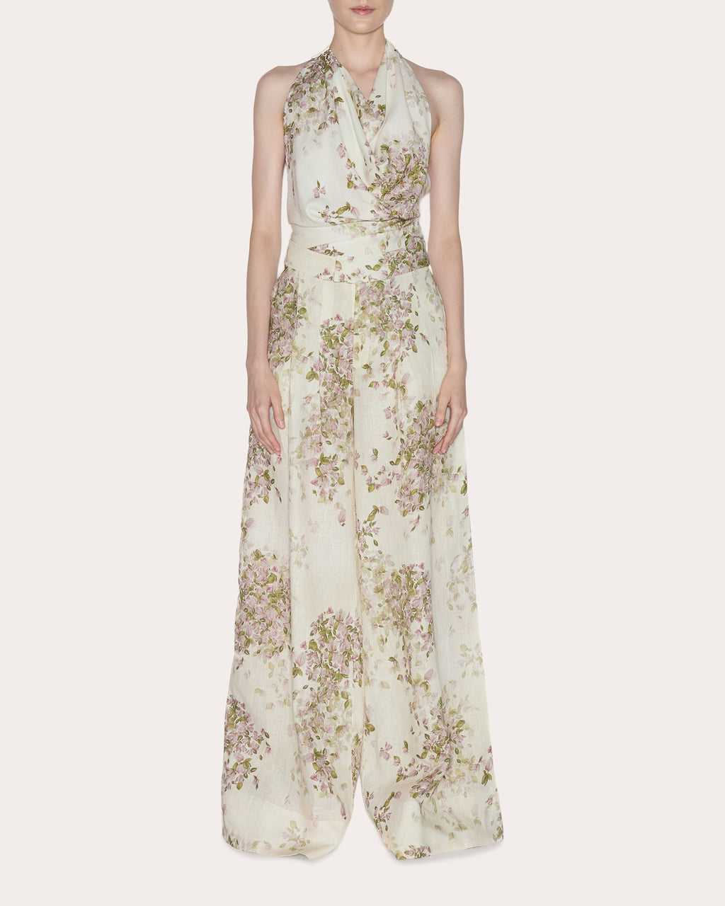 Being Floral Linen Pleated Wide-Leg Pants