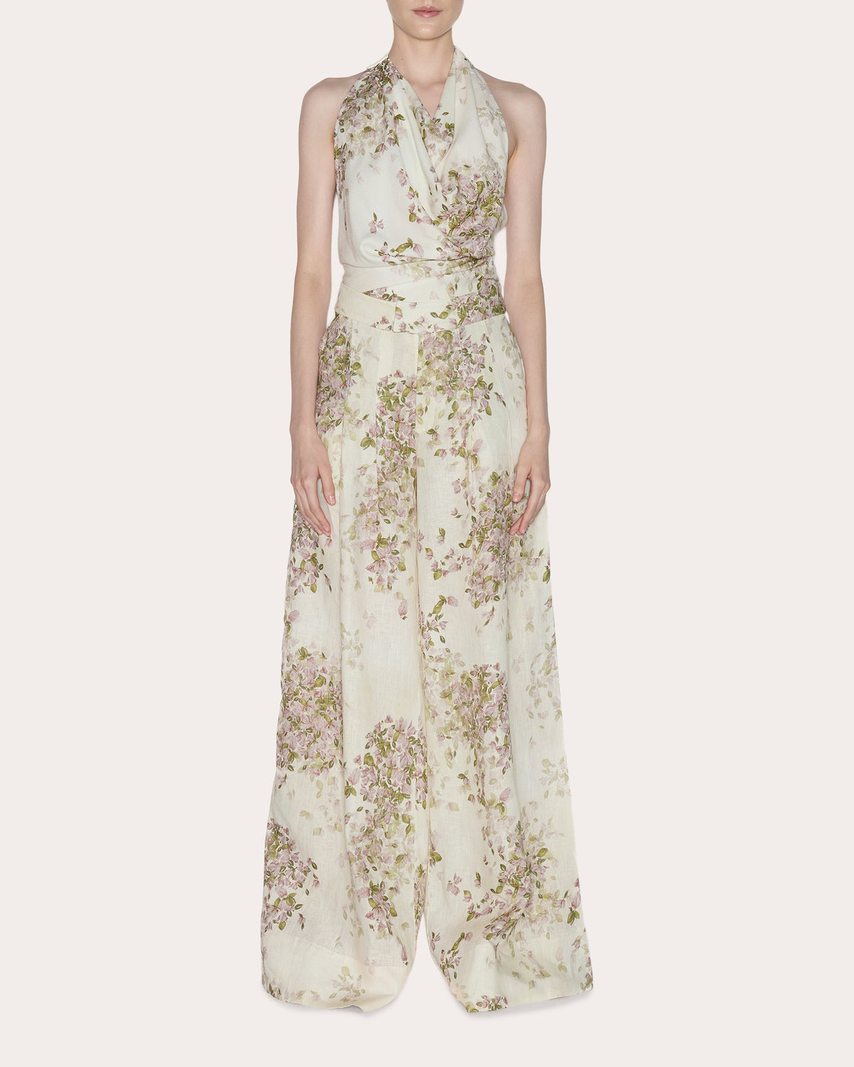 Being Floral Linen Pleated Wide-Leg Pants