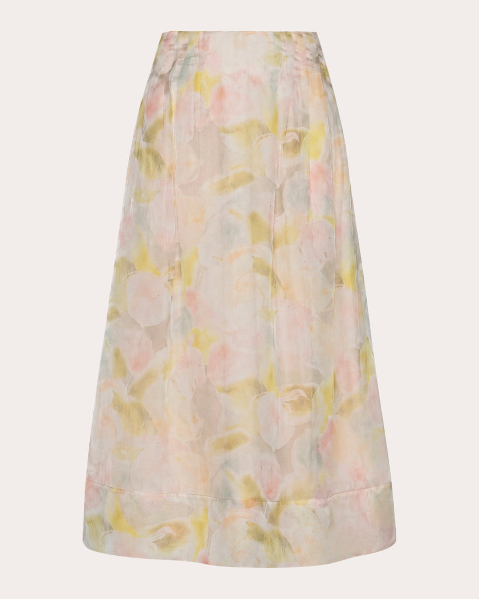 Essence Floral Silk Organza Midi Skirt