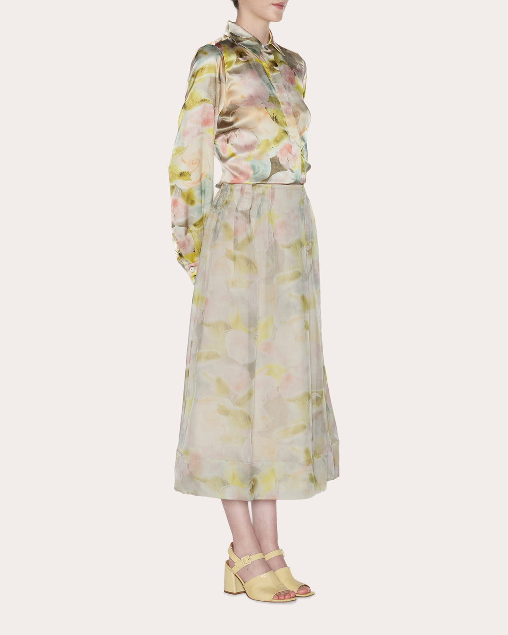 Essence Floral Silk Organza Midi Skirt