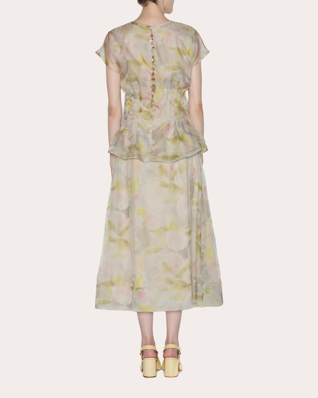 Essence Floral Silk Organza Pleated Top