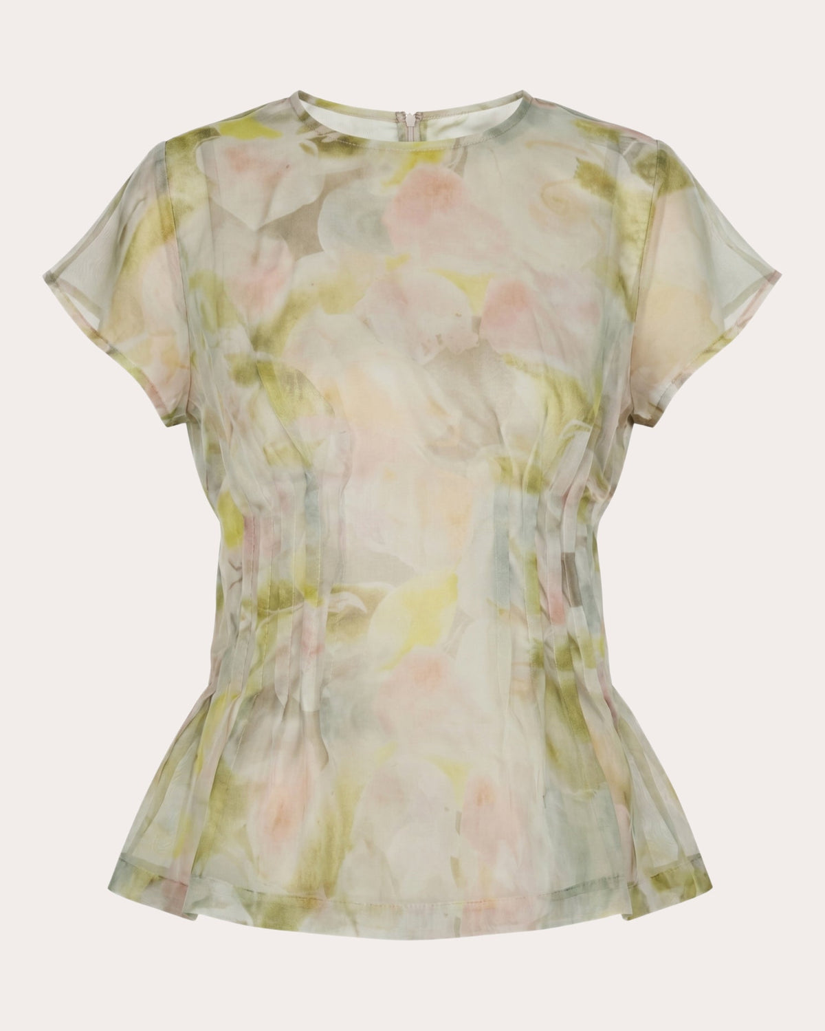 Essence Floral Silk Organza Pleated Top