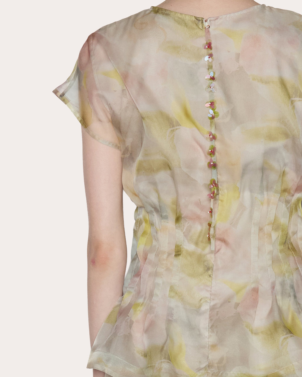 Essence Floral Silk Organza Pleated Top