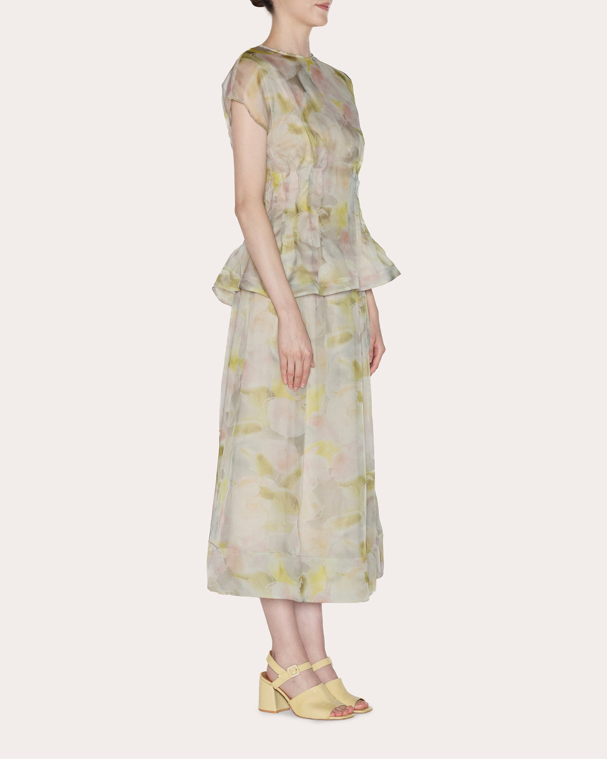 Essence Floral Silk Organza Pleated Top