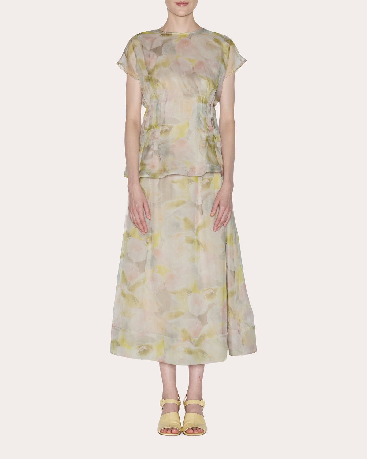 Essence Floral Silk Organza Pleated Top