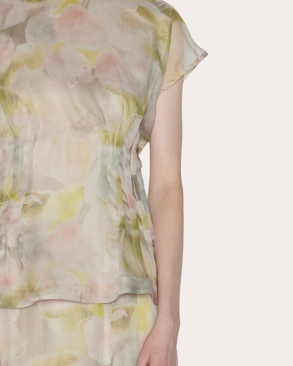 Essence Floral Silk Organza Pleated Top