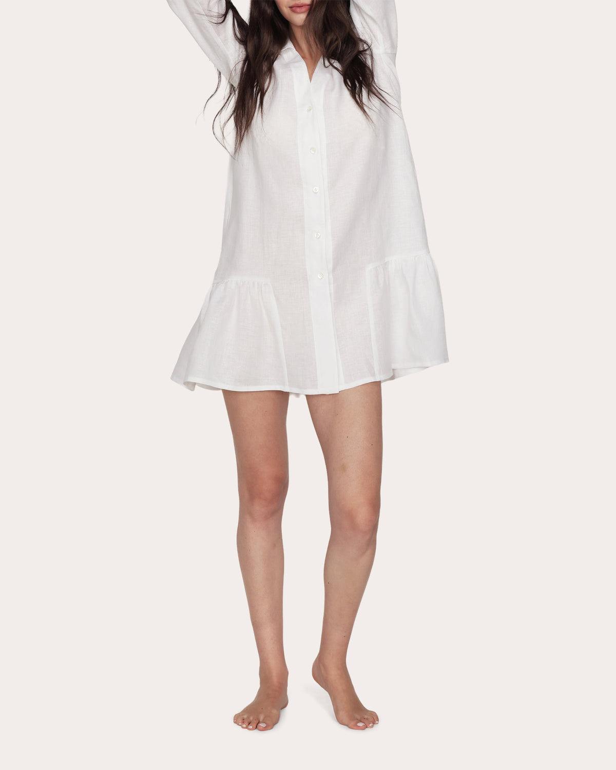 Bianca Linen Ruffle Shirt Dress
