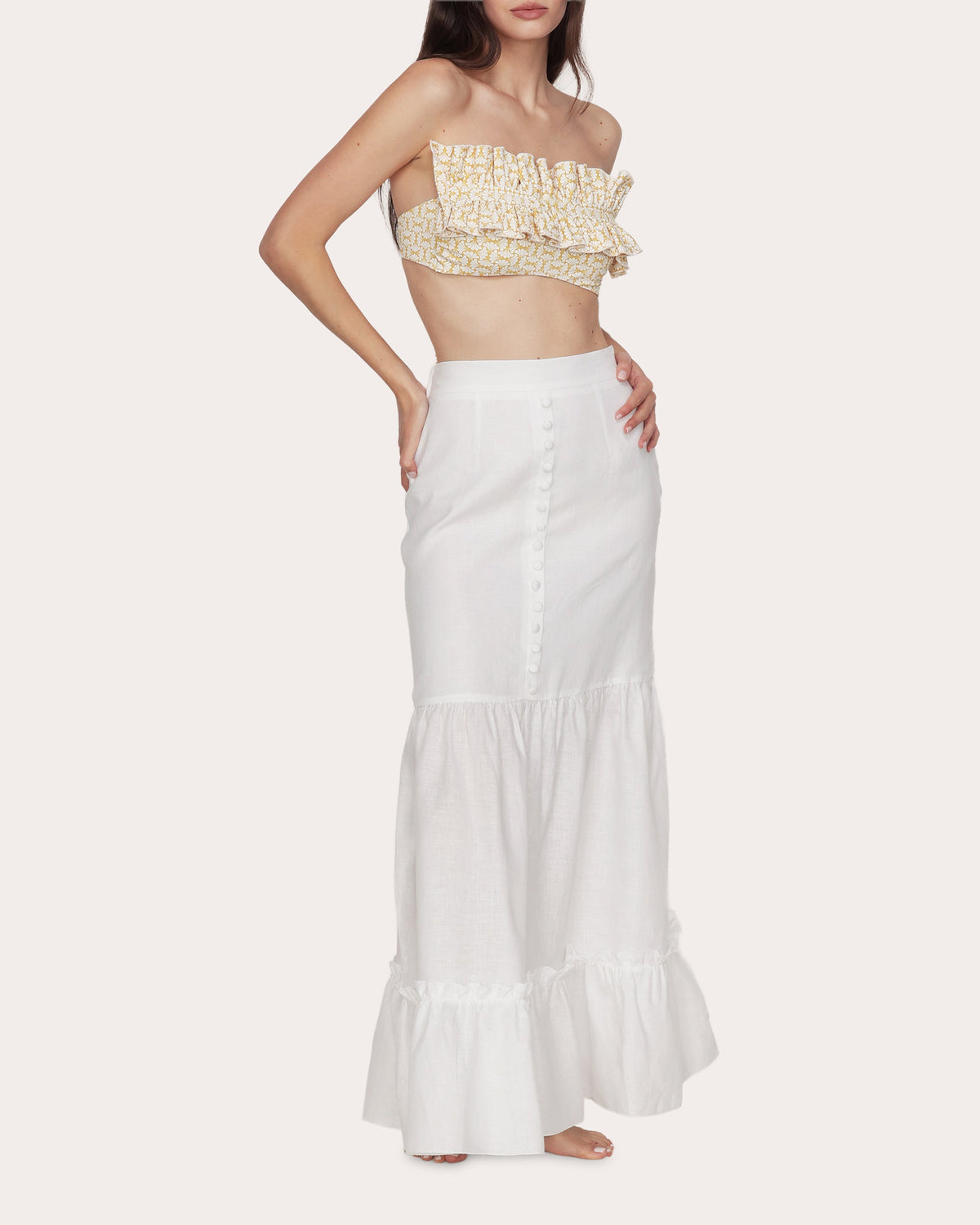 Bali Linen Gathered Ruffle Maxi Skirt