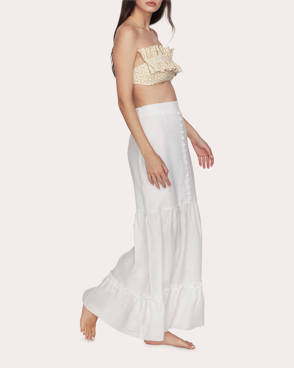 Bali Linen Gathered Ruffle Maxi Skirt