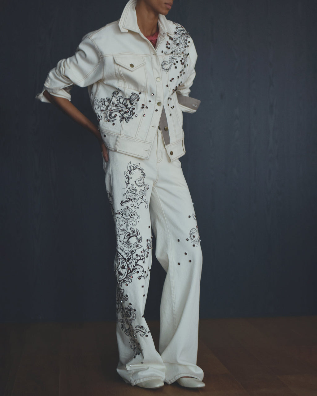 Cosmo Crystal-Embellished Stretch-Denim Jacket